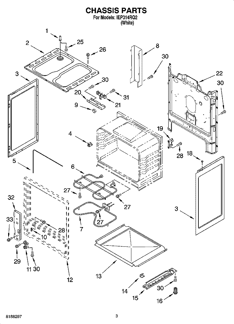 CHASSIS PARTS Diagram and Parts List for IEP314RQ2  Inglis Range
