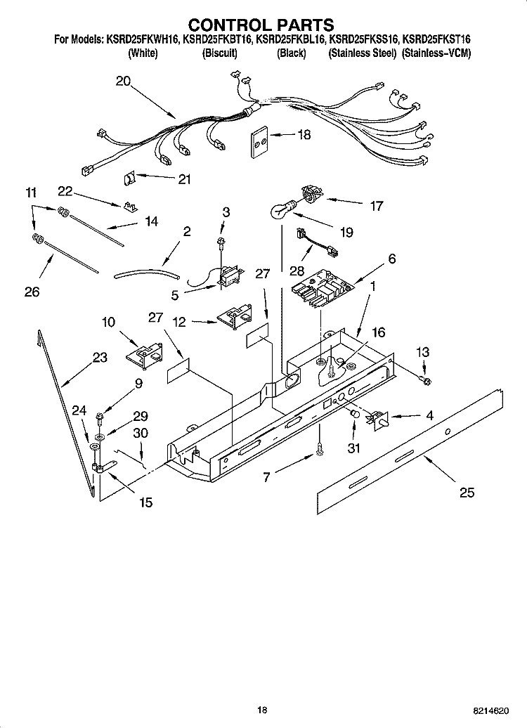 CONTROL PARTS Diagram and Parts List for KSRD25FKBT16  KitchenAid Refrigerator