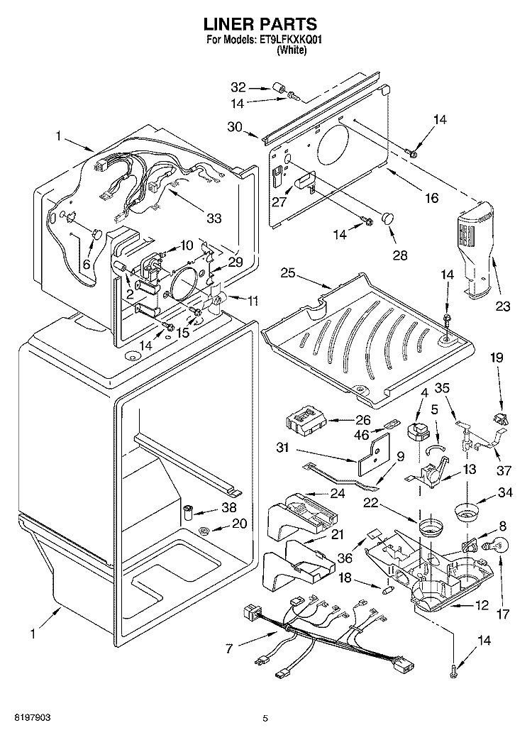LINER Diagram and Parts List for ET9LFKXKQ01  Whirlpool Refrigerator