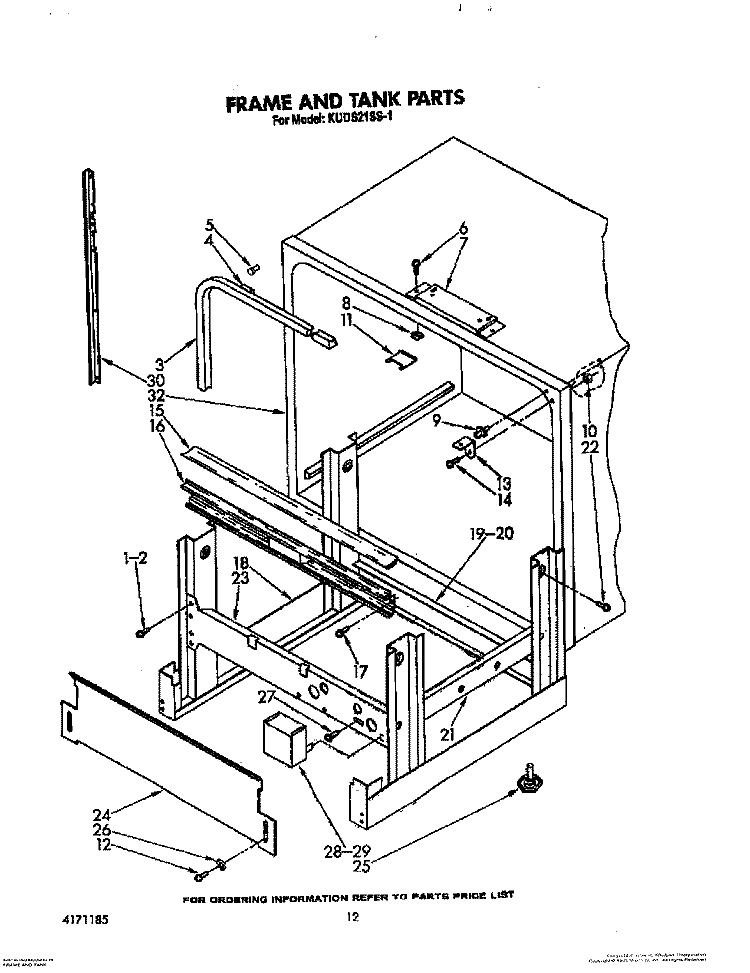 FRAME AND TANK Diagram and Parts List for KUDS21SS1  KitchenAid Dishwasher