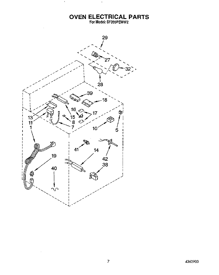 OVEN ELECTRICAL Diagram and Parts List for SF395PEWN2  Whirlpool Range