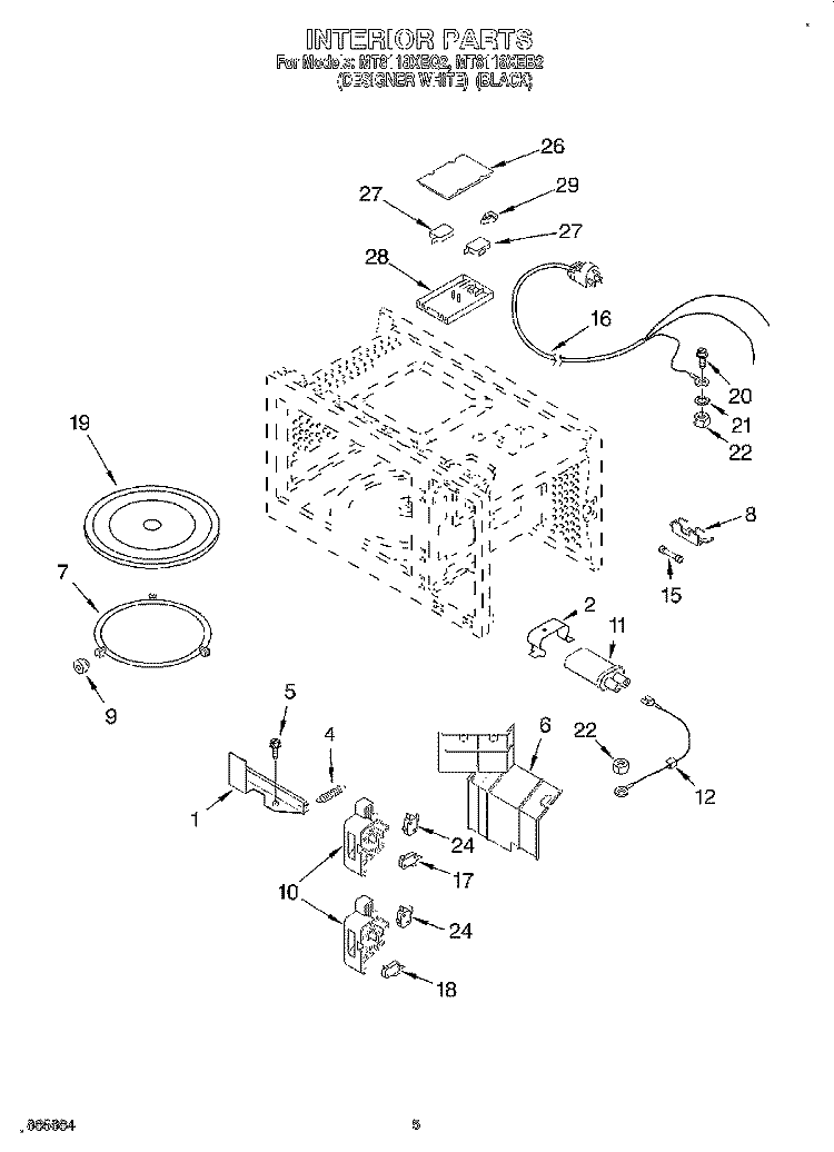 INTERIOR Diagram and Parts List for MT8118XEB2  Whirlpool Microwave