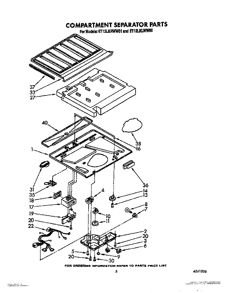COMPARTMENT SEPARATOR Diagram and Parts List for ET12LKLWN01  Whirlpool Refrigerator