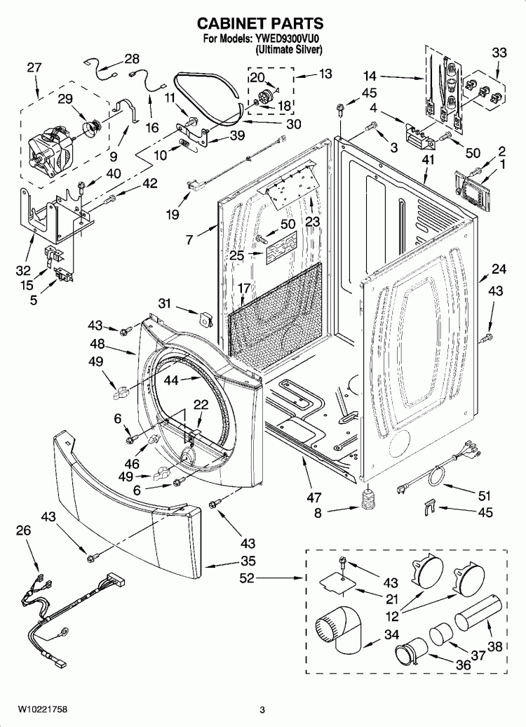 CABINET PARTS Diagram and Parts List for YWED9300VU0  Whirlpool Dryer