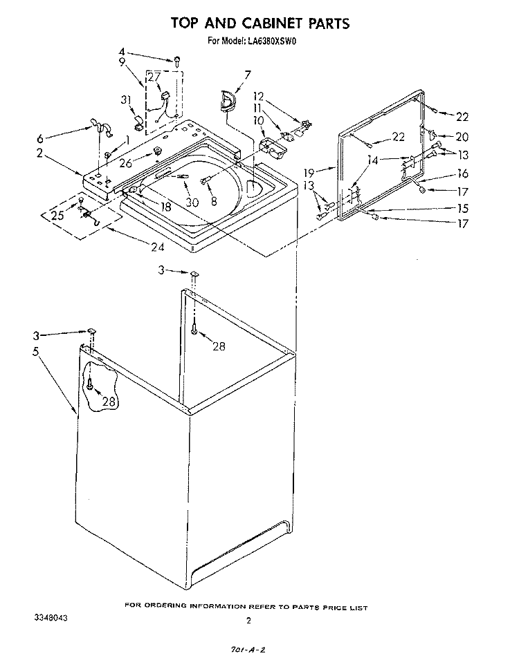 TOP AND CABINET , LITERATURE AND OPTIONAL Diagram and Parts List for LA6380XSW0  Whirlpool Washer