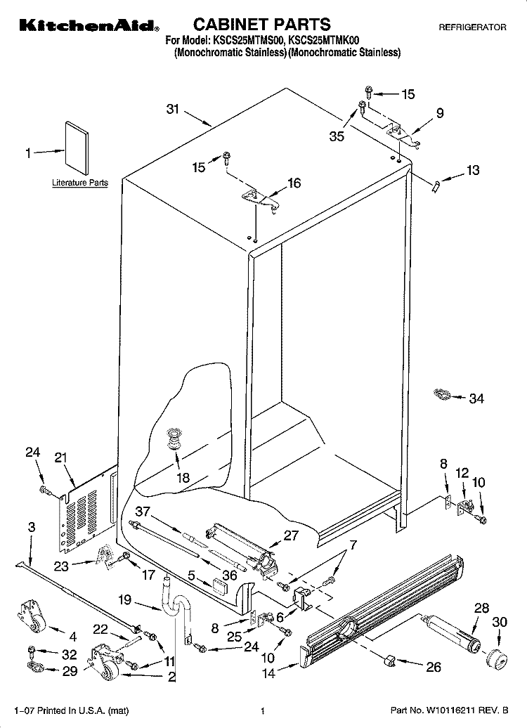 CABINET PARTS Diagram and Parts List for KSCS25MTMS00  KitchenAid Refrigerator
