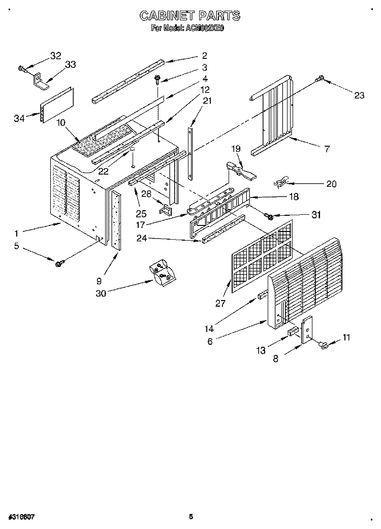 CABINET Diagram and Parts List for ACM062XE0  Whirlpool Air Conditioner