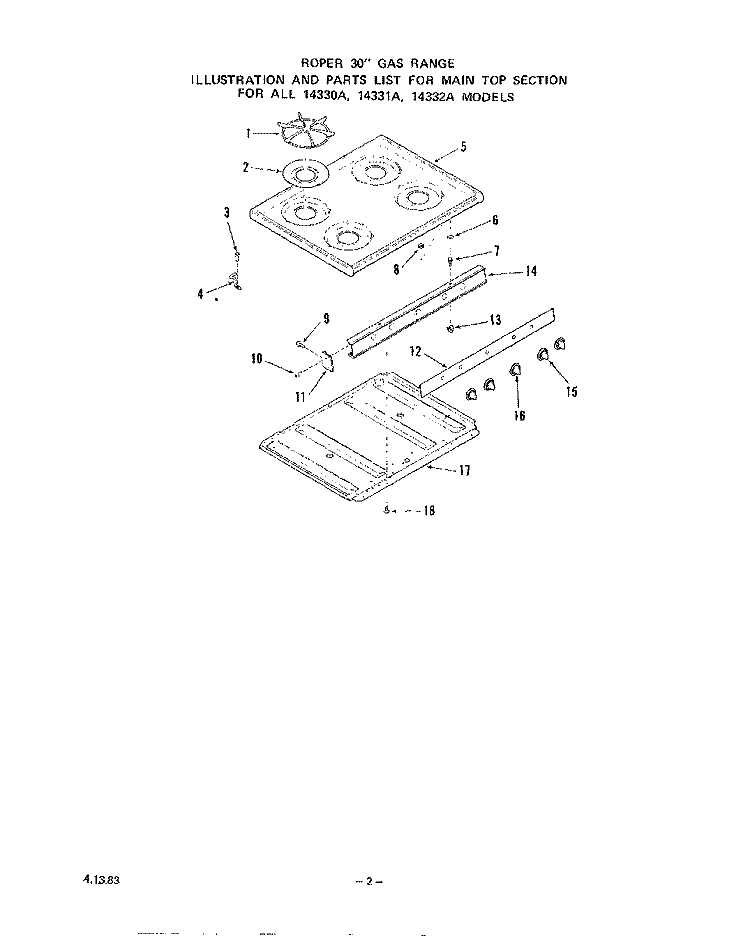 BURNER Diagram and Parts List for 1433W1A  Roper Range