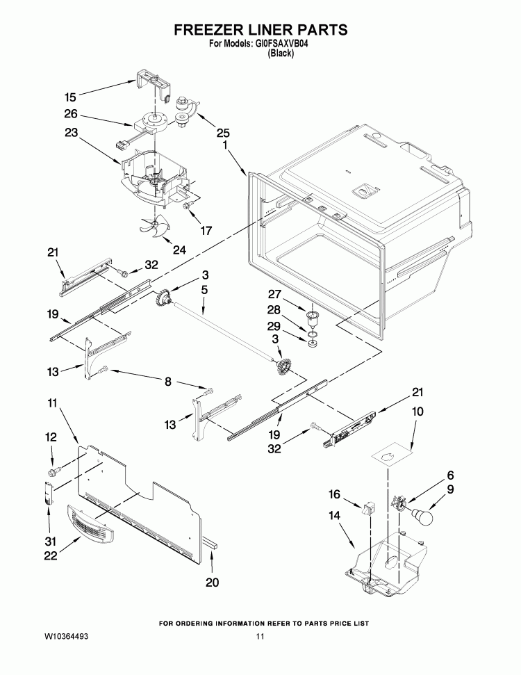 FREEZER LINER PARTS Diagram and Parts List for GI0FSAXVB04  Whirlpool Refrigerator
