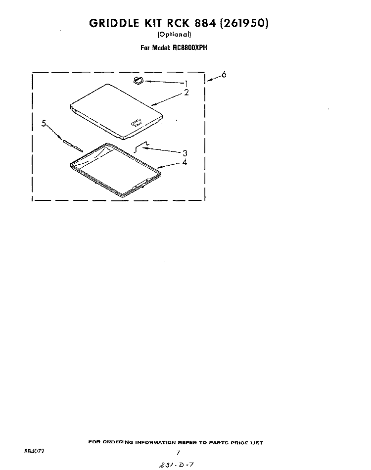 GRIDDLE RCK884 Diagram and Parts List for RC8800XPH  Whirlpool Cooktop