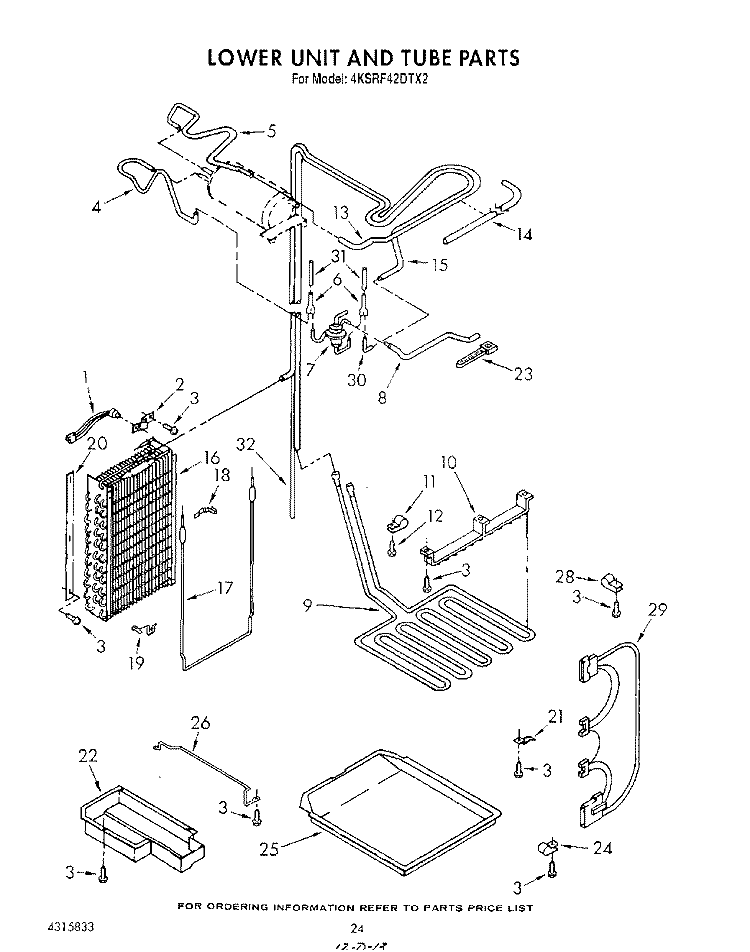 LOWER UNIT AND TUBE Diagram and Parts List for 4KSRF42DTX2  KitchenAid Refrigerator