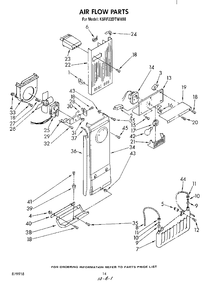 AIR FLOW Diagram and Parts List for KSRF22DTWH00  KitchenAid Refrigerator