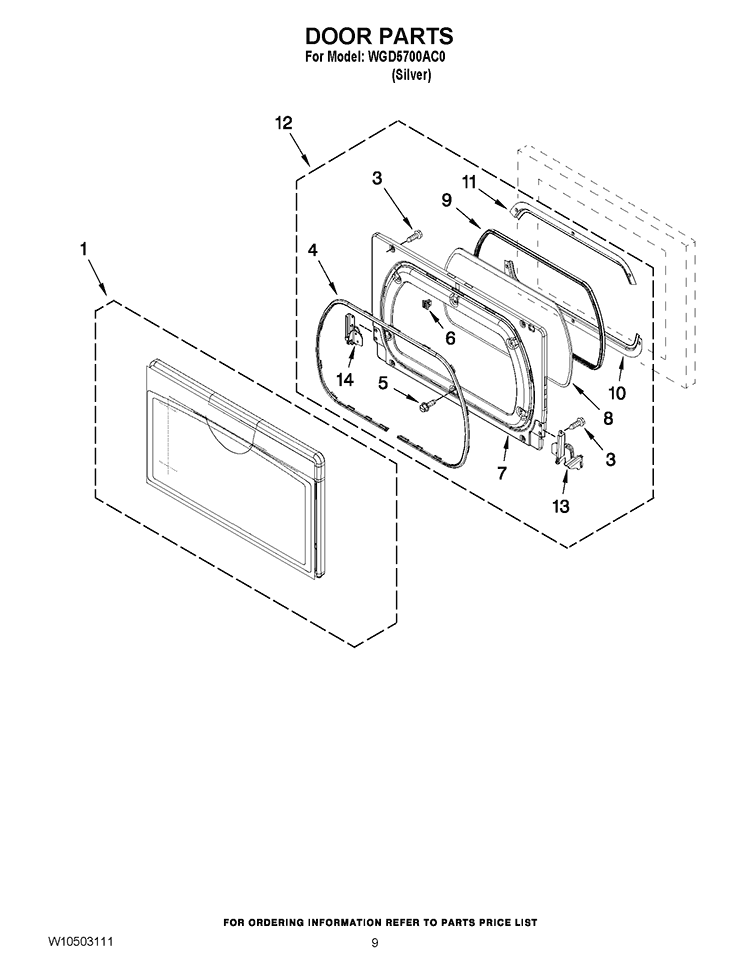 DOOR PARTS Diagram and Parts List for WGD5700AC0  Whirlpool Dryer