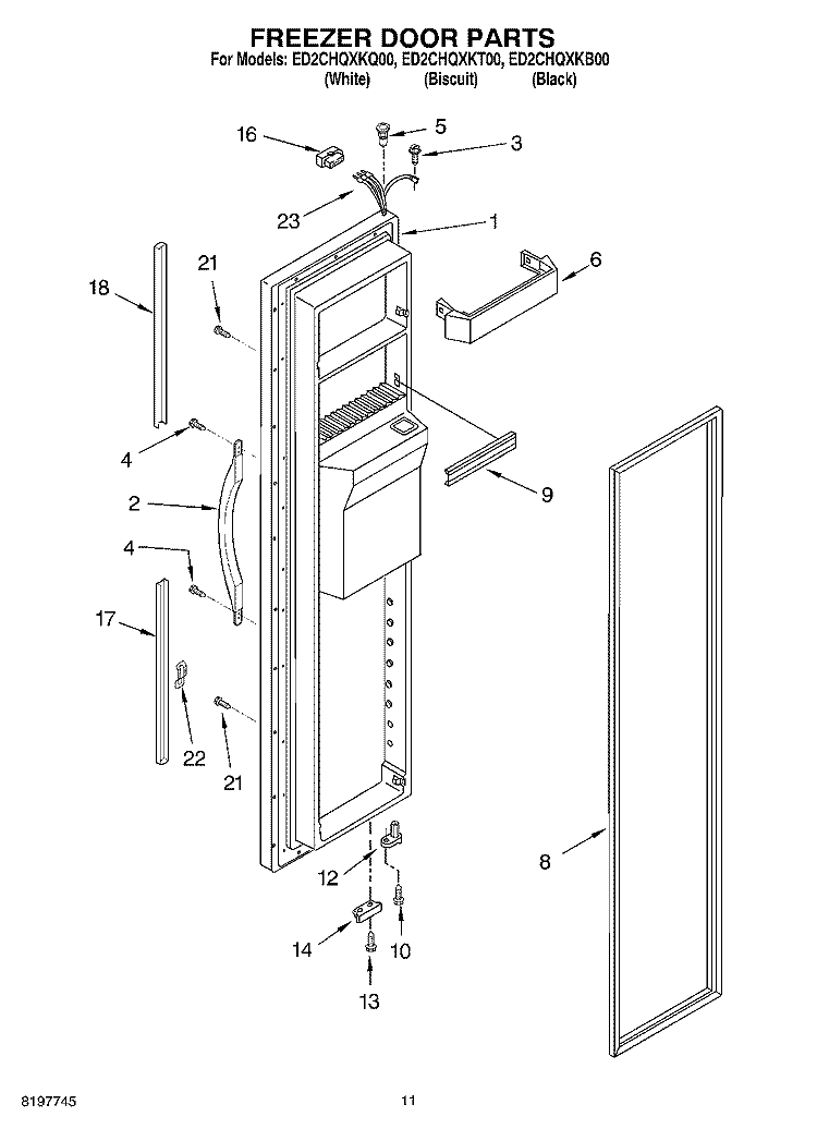 FREEZER DOOR Diagram and Parts List for ED2CHQXKQ00  Whirlpool Refrigerator