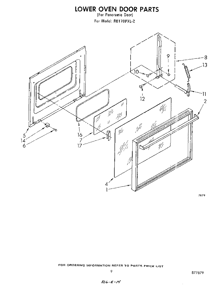 LOWER OVEN DOOR Diagram and Parts List for RB170PXL2  Whirlpool Wall Oven
