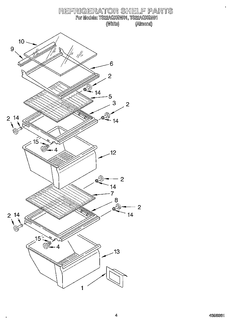 REFRIGERATOR SHELF Diagram and Parts List for TS22AQXGN01  Whirlpool Refrigerator