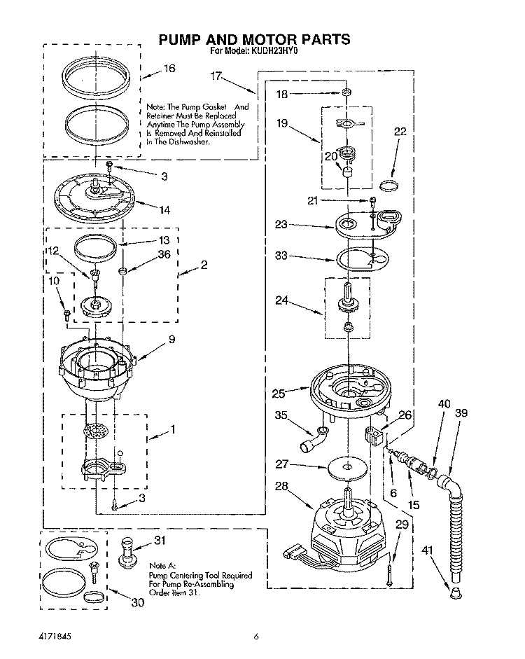 PUMP AND MOTOR Diagram and Parts List for KUDH23HY0  KitchenAid Dishwasher