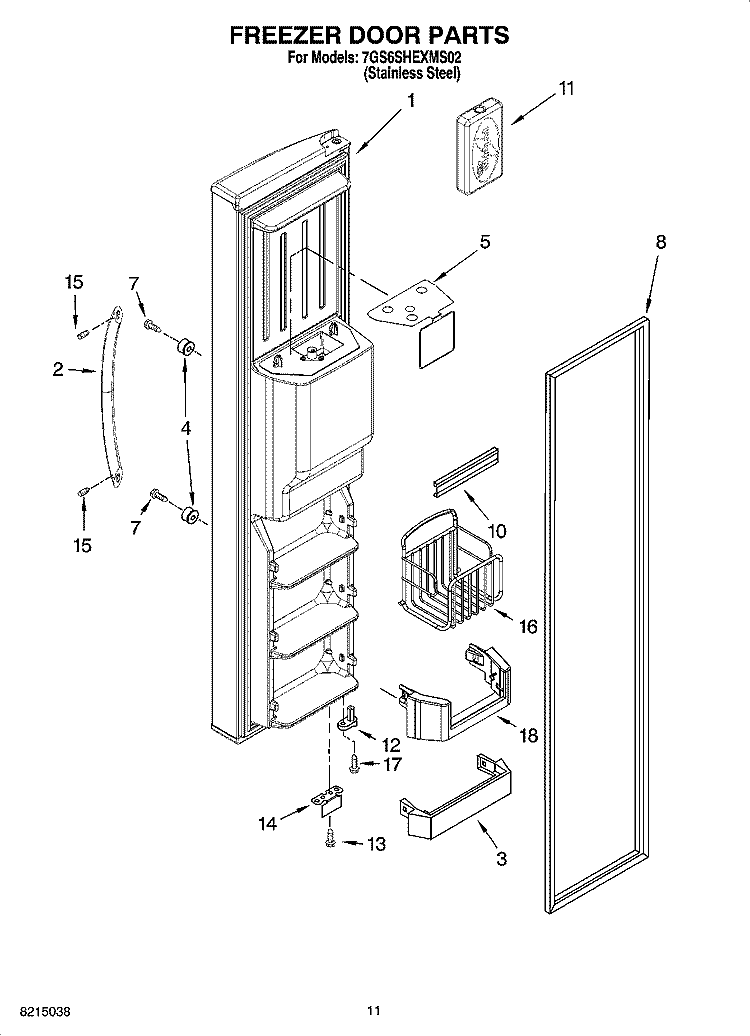 FREEZER DOOR PARTS Diagram and Parts List for 7GS6SHEXMS02  Whirlpool Refrigerator