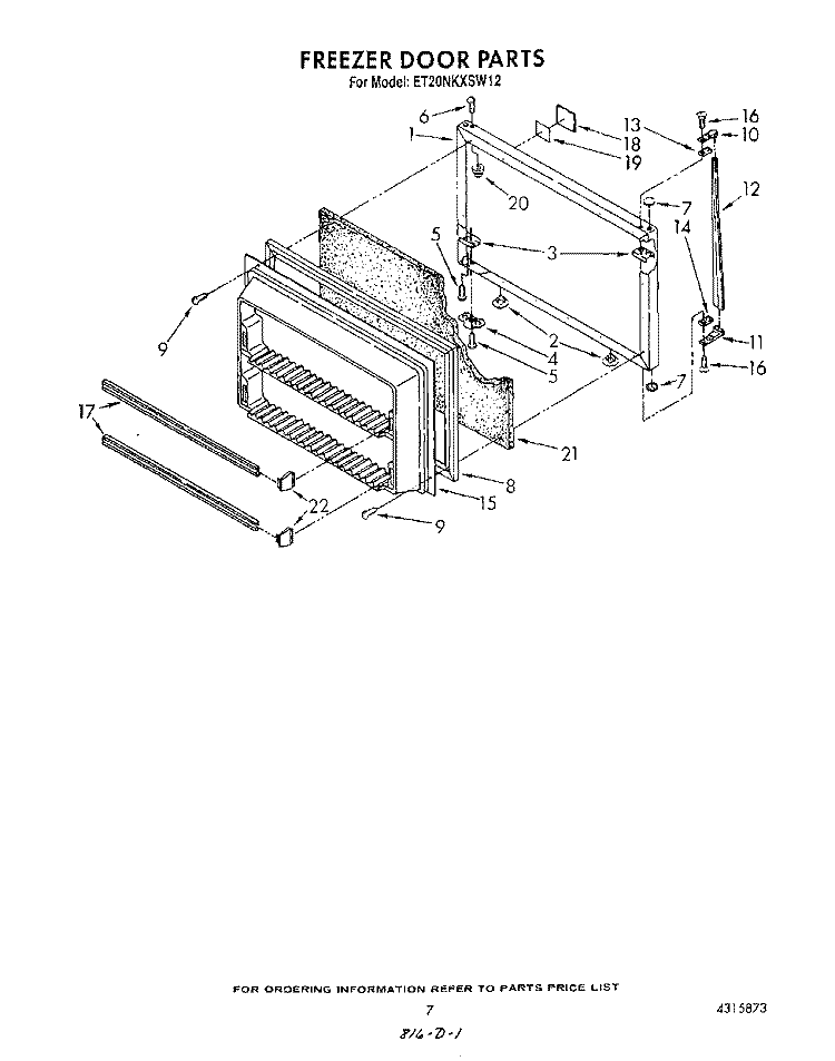 FREEZER DOOR Diagram and Parts List for ET20NKXSW12  Whirlpool Refrigerator