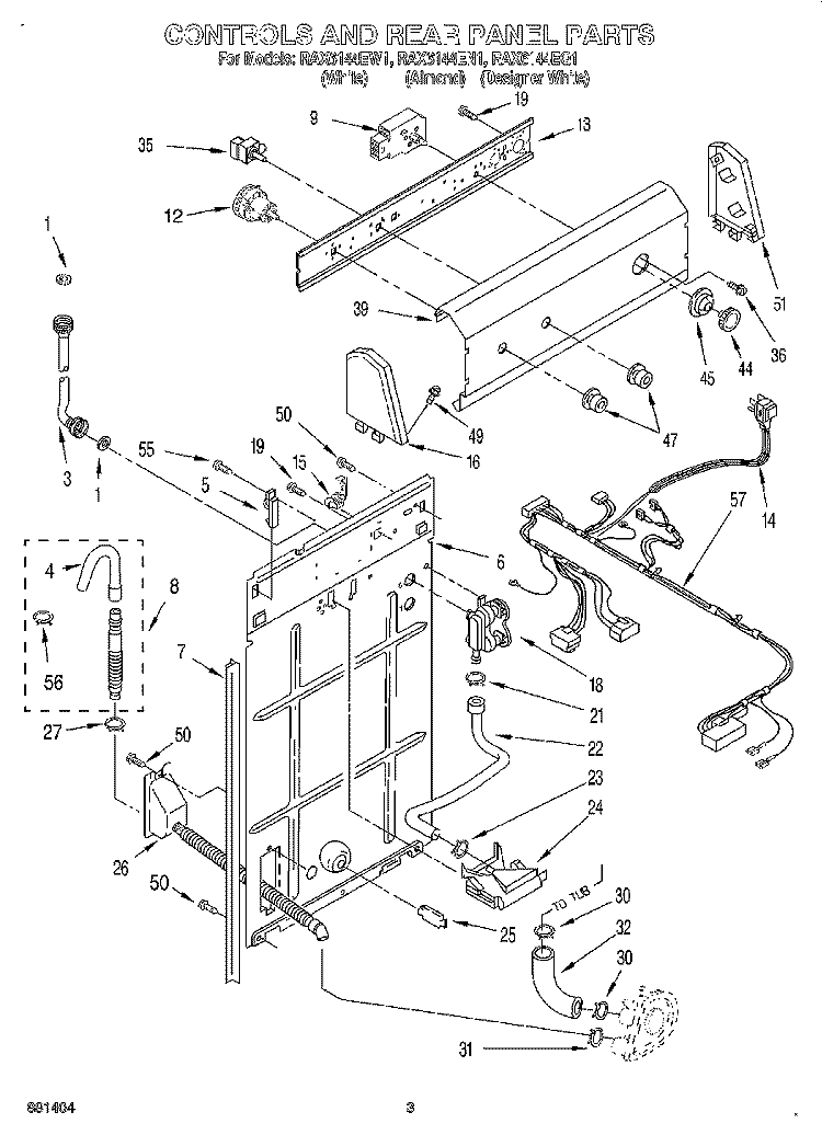 CONTROLS AND REAR PANEL Diagram and Parts List for RAX6144EQ1  Roper Washer