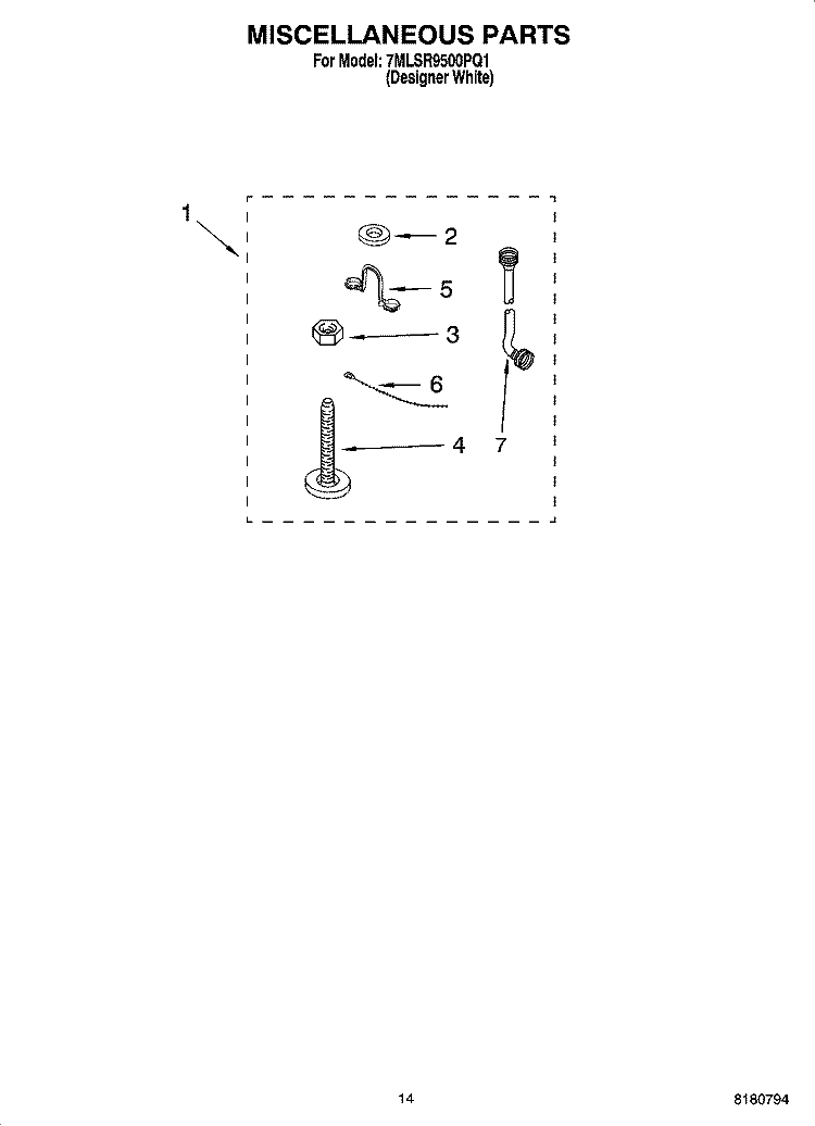 MISCELLANEOUS  PARTS, OPTIONAL PARTS (NOT INCLUDED) Diagram and Parts List for 7MLSR9500PQ1  Whirlpool Washer