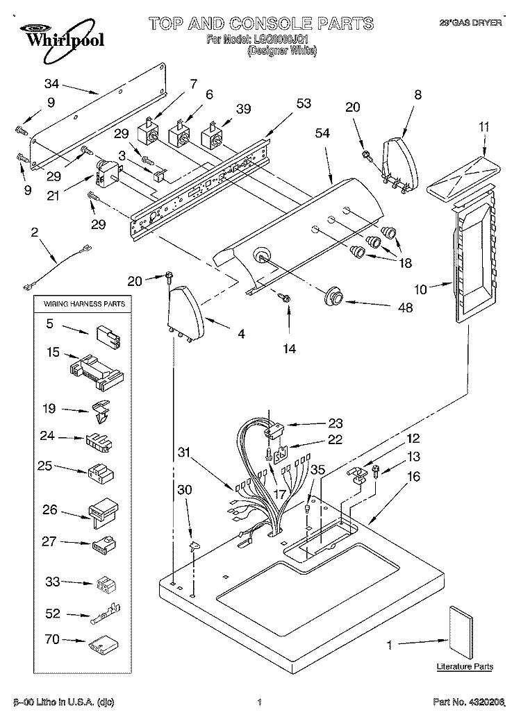 TOP AND CONSOLE, LIT/OPTIONAL Diagram and Parts List for LGQ8000JQ1  Whirlpool Dryer