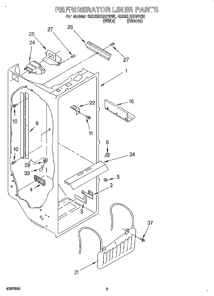 REFRIGERATOR LINER Diagram and Parts List for 4ED25DQXFW00  Whirlpool Refrigerator