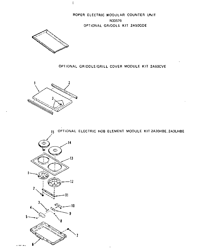 GRIDDLE , GRIDDLE/GRILL COVER Diagram and Parts List for N3357W0  Roper Range