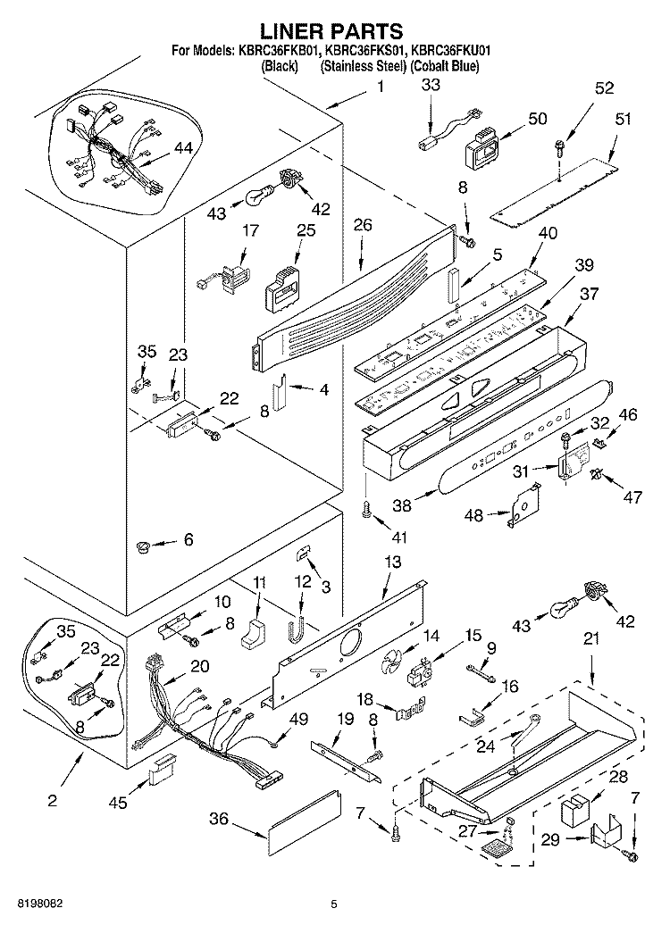 LINER Diagram and Parts List for KBRC36FKB01  KitchenAid Refrigerator
