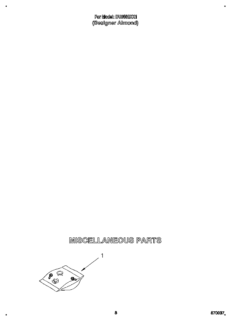 MISCELLANEOUS Diagram and Parts List for DU8560XX1  Whirlpool Dishwasher