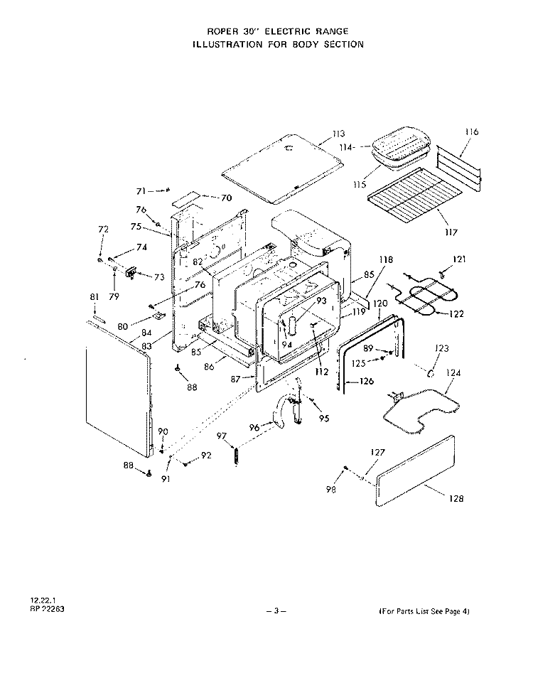 OVEN DOOR Diagram and Parts List for 2413W0A  Roper Range