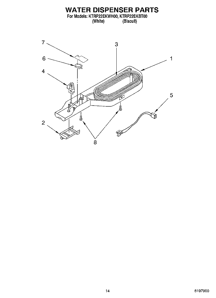 WATER DISPENSER, OPTIONAL Diagram and Parts List for KTRP22EKWH00  KitchenAid Refrigerator