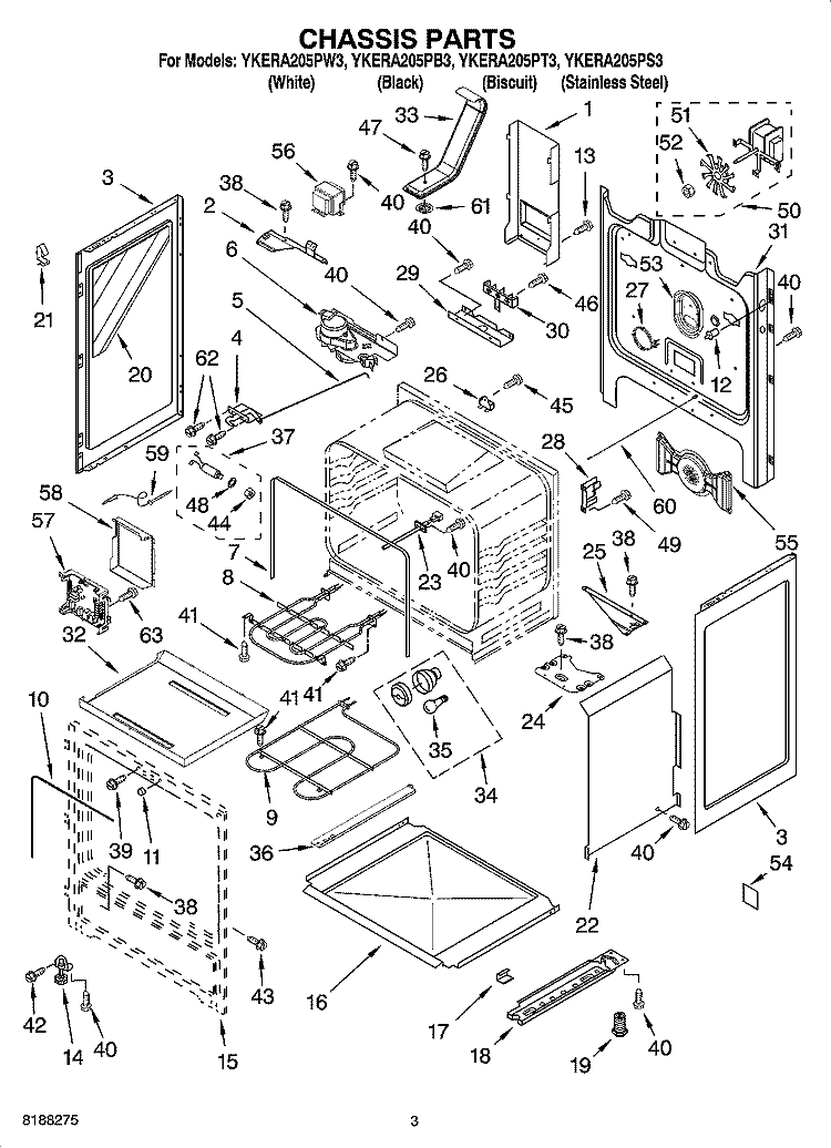 CHASSIS PARTS Diagram and Parts List for YKERA205PB3  KitchenAid Range
