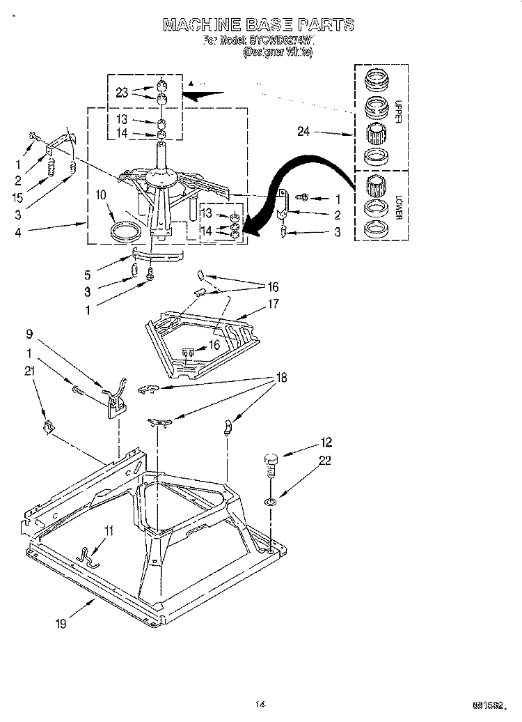 MACHINE BASE Diagram and Parts List for BYCWD6274W1  Crosley Washer Dryer Combo