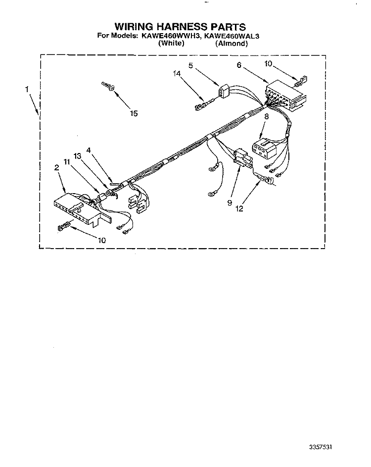 WIRING HARNESS Diagram and Parts List for KAWE460WAL3  KitchenAid Washer