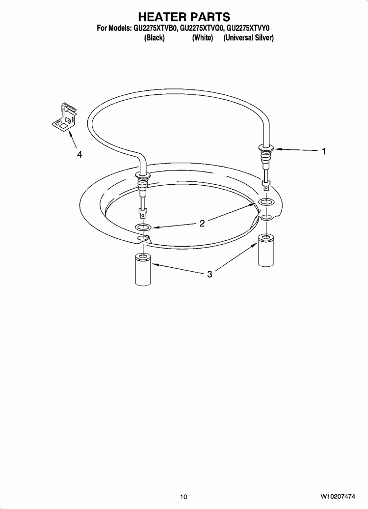 HEATER PARTS Diagram and Parts List for GU2275XTVQ0  Whirlpool Dishwasher