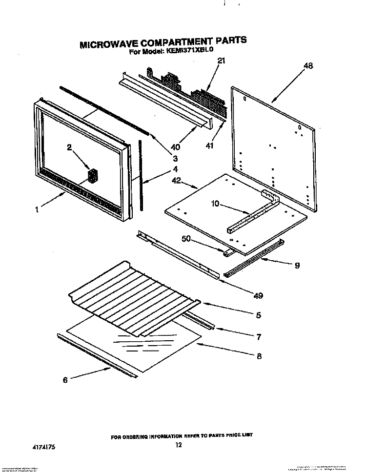 MICROWAVE COMPARTMENT Diagram and Parts List for KEMI371XBL0  KitchenAid Microwave Oven Combo