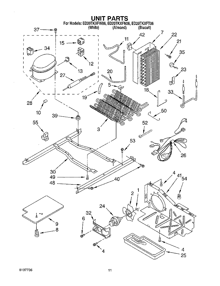 UNIT Diagram and Parts List for ED20TKXFN06  Whirlpool Refrigerator