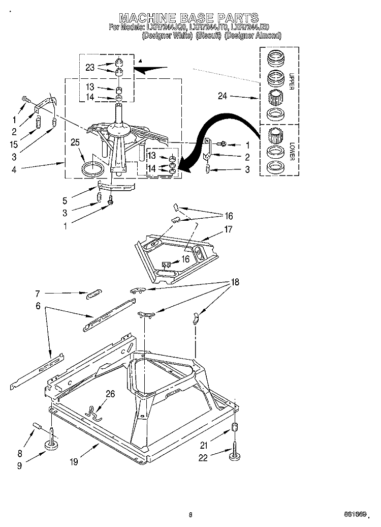 MACHINE BASE Diagram and Parts List for LXR7244JQ0  Whirlpool Washer
