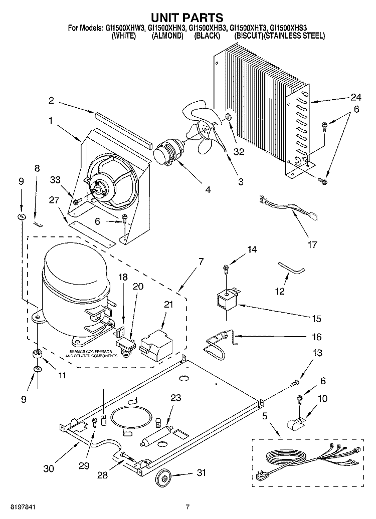 UNIT Diagram and Parts List for GI1500XHN3  Whirlpool Ice Maker