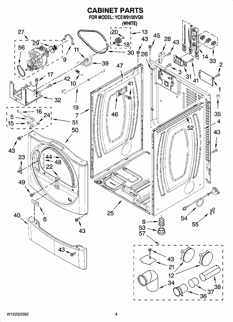 CABINET PARTS Diagram and Parts List for YCEW9100VQ0  Whirlpool Dryer