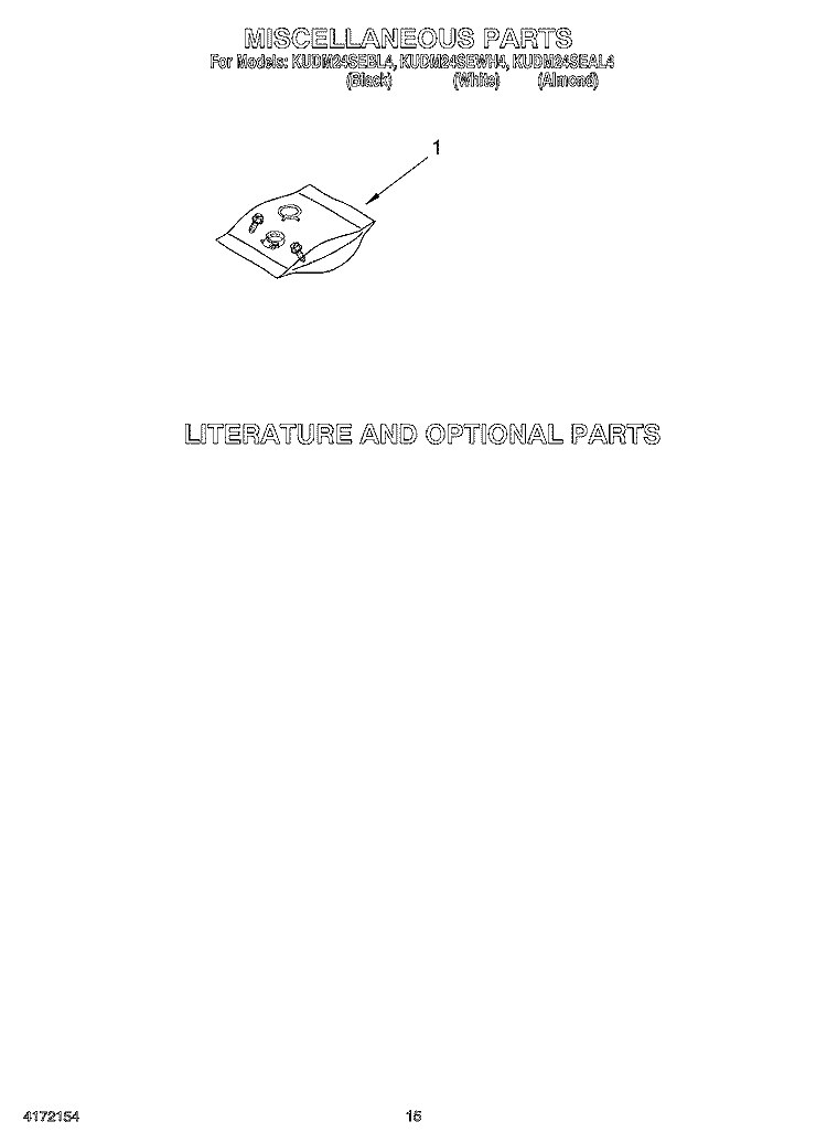MISCELLANEOUS, LIT/OPTIONAL Diagram and Parts List for KUDM24SEAL4  KitchenAid Dishwasher