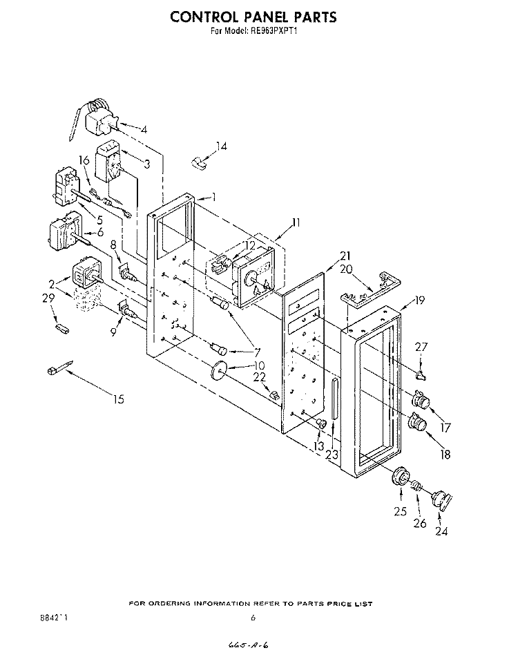 CONTROL PANEL Diagram and Parts List for RE963PXPT1  Whirlpool Range