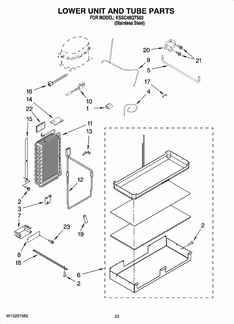 LOWER UNIT AND TUBE PARTS Diagram and Parts List for KSSC48QTS03  KitchenAid Refrigerator