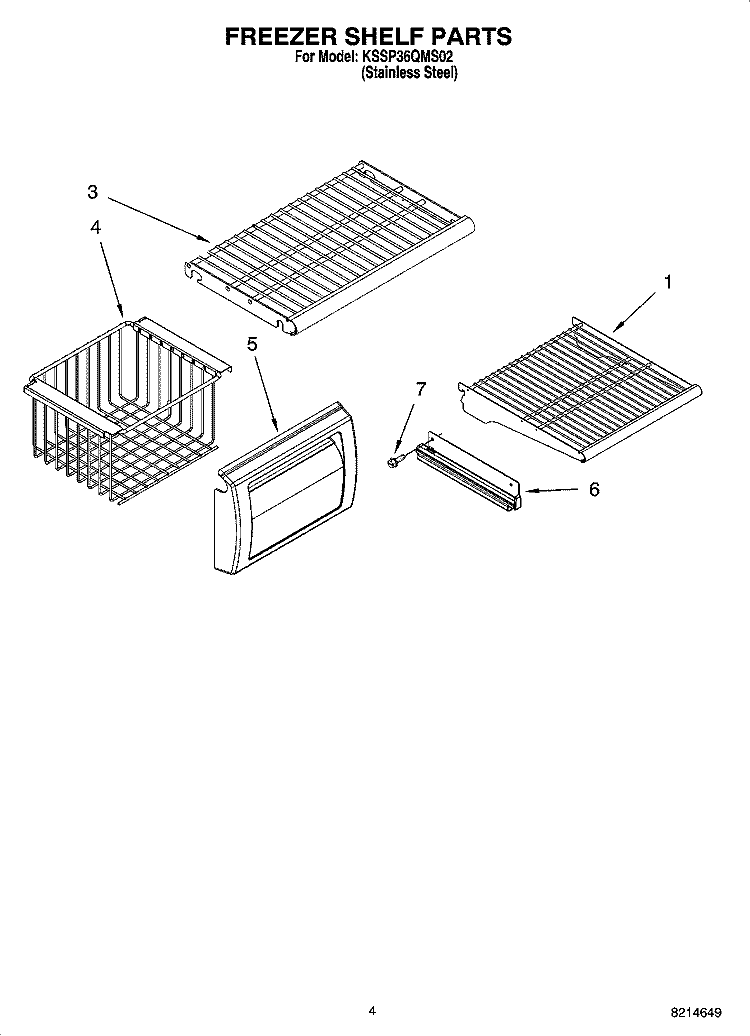 FREEZER SHELF PARTS Diagram and Parts List for KSSP36QMS02  KitchenAid Refrigerator