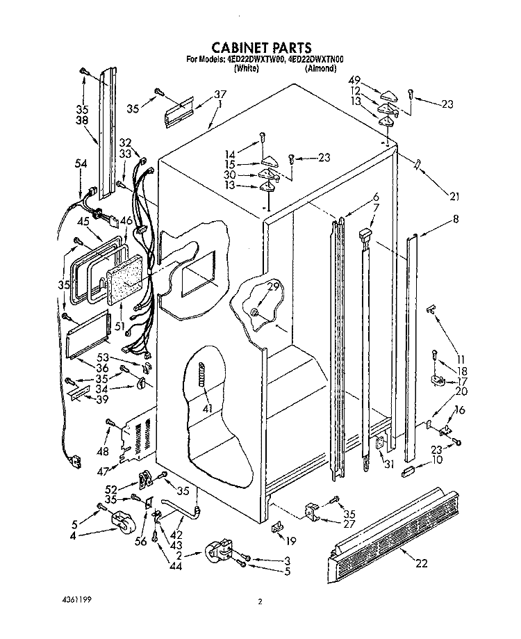 CABINET Diagram and Parts List for 4ED22DWXTF00  Whirlpool Refrigerator