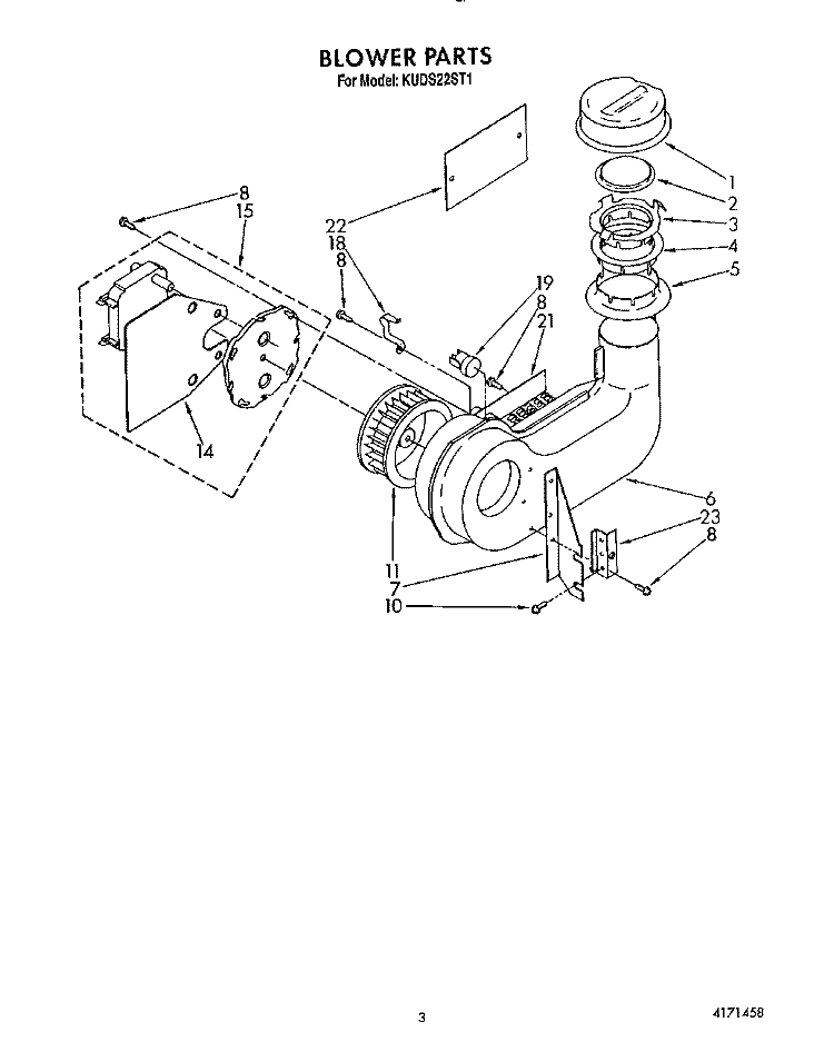 BLOWER Diagram and Parts List for KUDS22ST1  KitchenAid Dishwasher