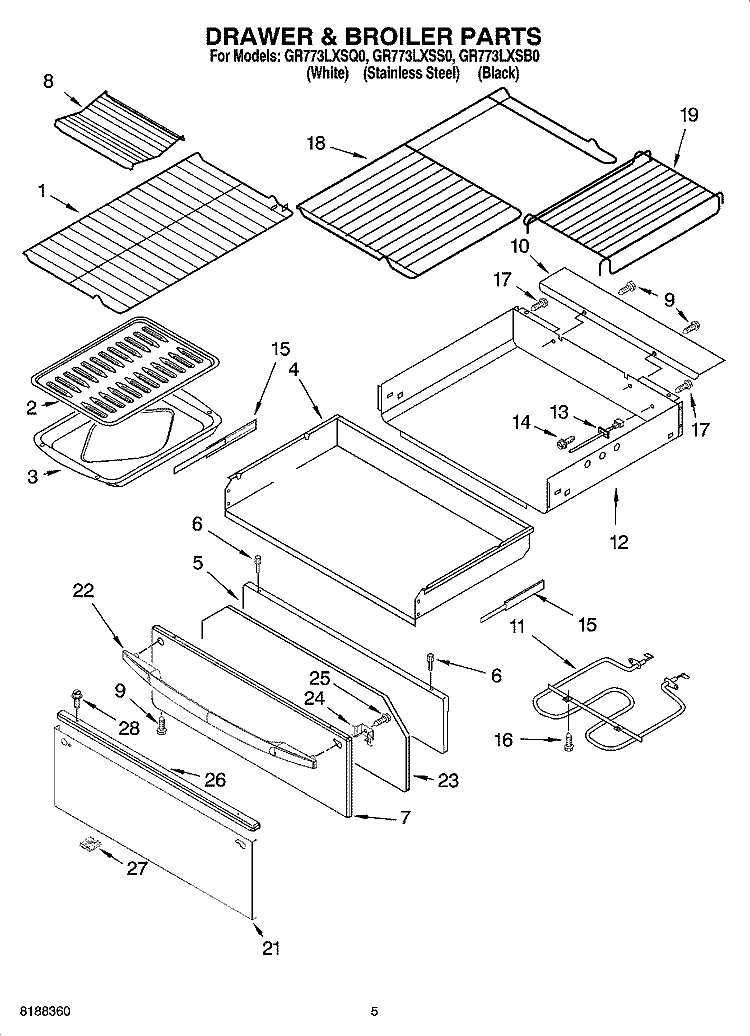 DRAWER & BROILER PARTS Diagram and Parts List for GR773LXSQ0  Whirlpool Range