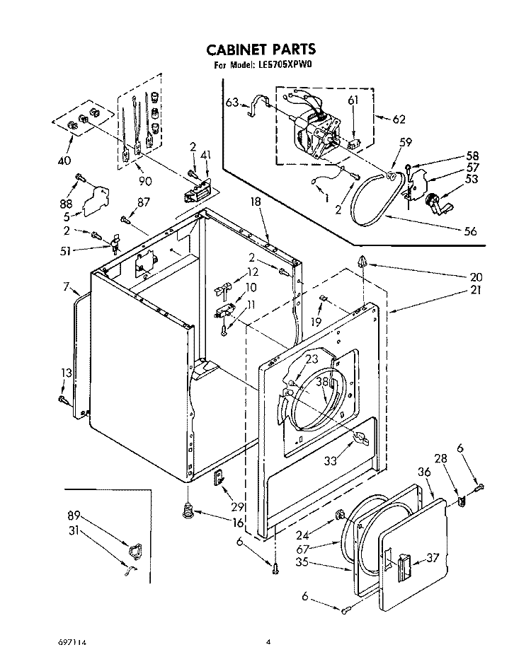 CABINET Diagram and Parts List for LE5705XPW0  Whirlpool Dryer
