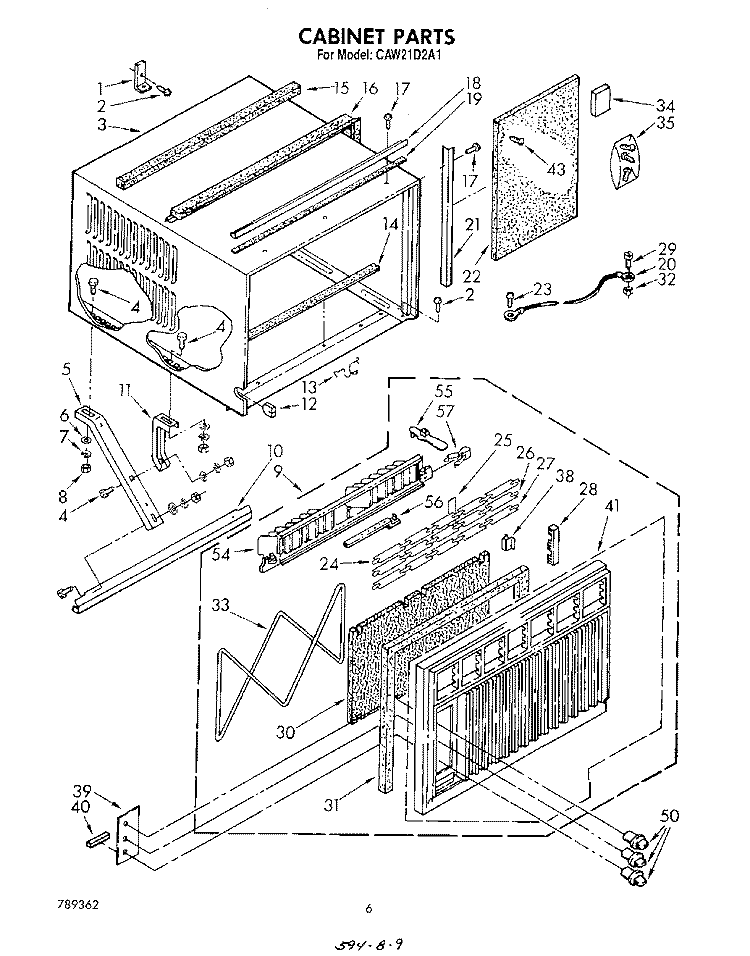 CABINET Diagram and Parts List for CAW21D2A1  Whirlpool Air Conditioner